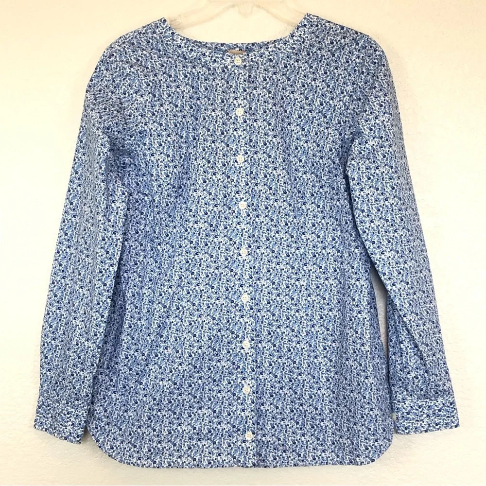 New Duluth Wrinkle Fighter Button Front Tunic Shirt Blue Floral Size XS